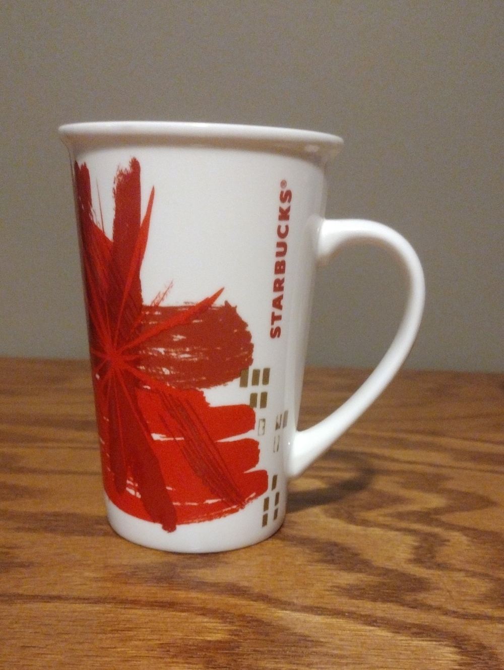 2014 Starbucks Red Floral Ceramic Coffee Mug 12 oz